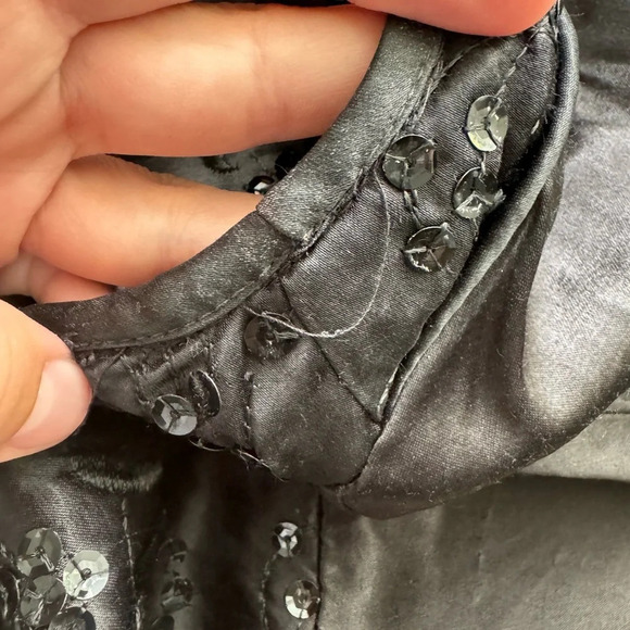 Zum Zum by Niki Livas Asian Inspired Mock neck Sequin Satin Black Dress Size 5-6 - Picture 13 of 13